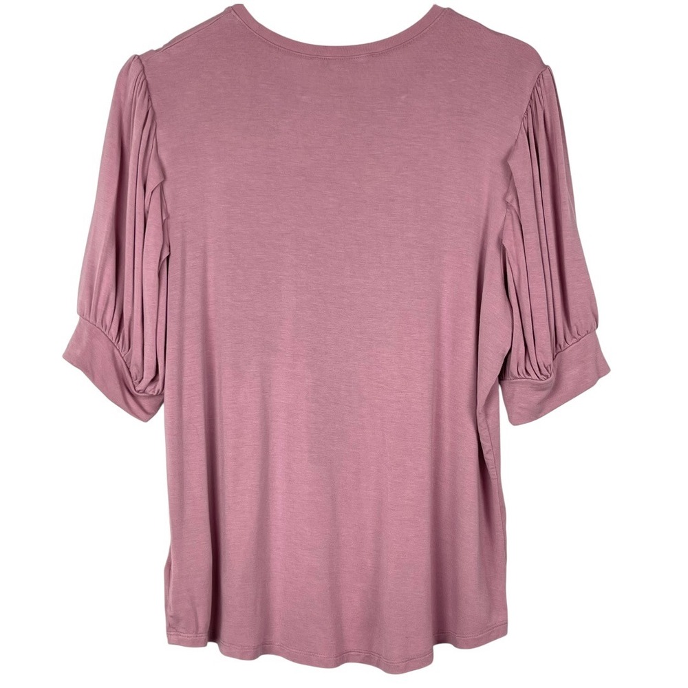 Madison Grey Puff Sleeve Top Women XL Mauve Pink Good Pleated Knit crew neck Tee - Picture 3 of 11